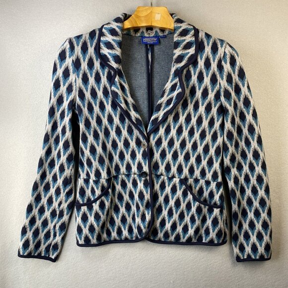 Pendleton Blazer Women's‎ Medium Grandma Core Cotton Jacket Argyle Diamond Blue - Picture 1 of 13